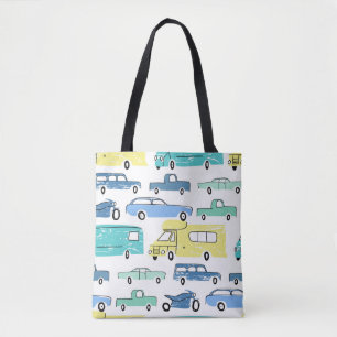 City cars and transport cartoon seamless pattern. tote bag