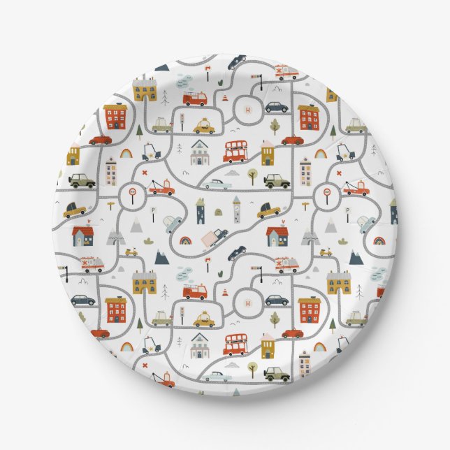 City Cars Birthday  Paper Plate (Front)