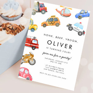 City Cars Transportation 5th Birthday Invitation