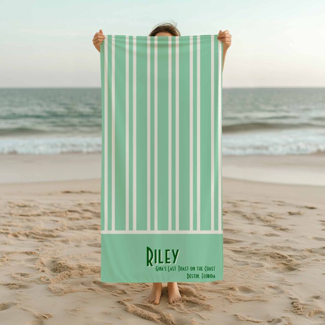 City Chic Leaf Green Striped Bridesmaids Beach Towel (Leaf Green City Chic Stripe Beach Towel)