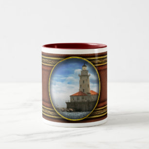 City - Chicago IL - Chicago harbour lighthouse Two-Tone Coffee Mug