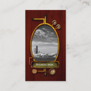 City - Chicago Skyline & The Navy Pier BW Business Card