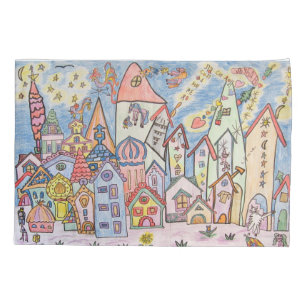 city children's drawing pillowcase