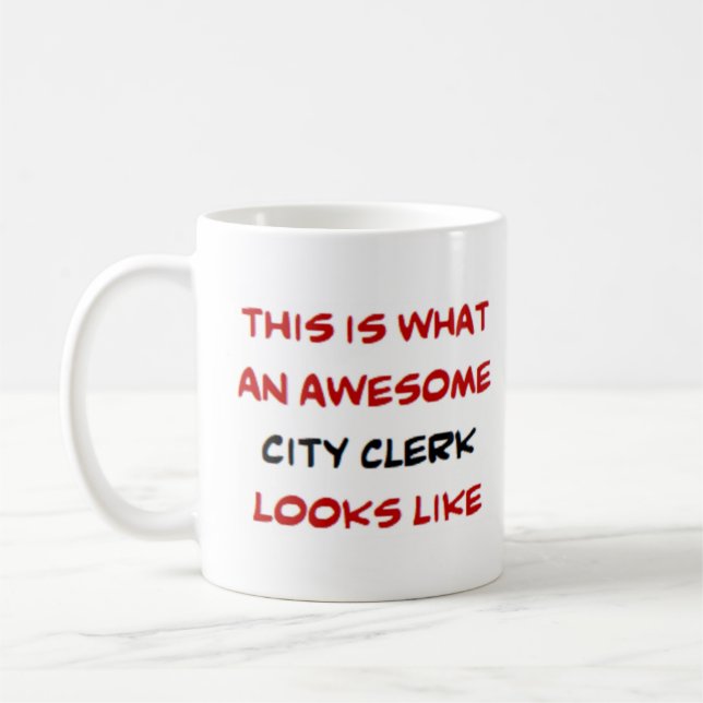 city clerk, awesome coffee mug (Left)