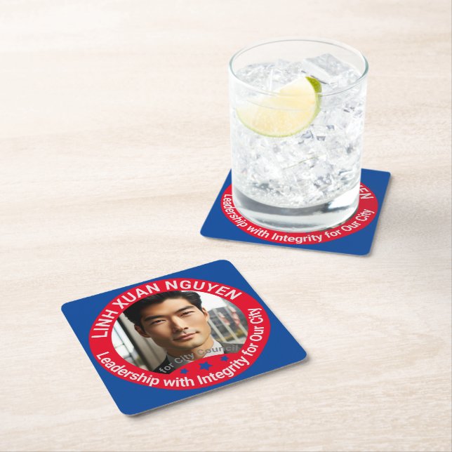 City Council Election Custom Photo Campaign Square Paper Coaster (Insitu)