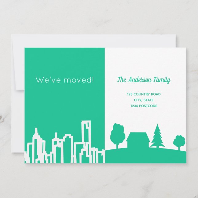 City country green white moving announcement (Front)