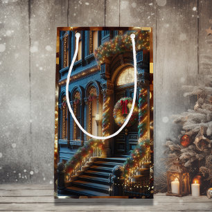 City Downtown Brownstone Building Christmas Small Gift Bag