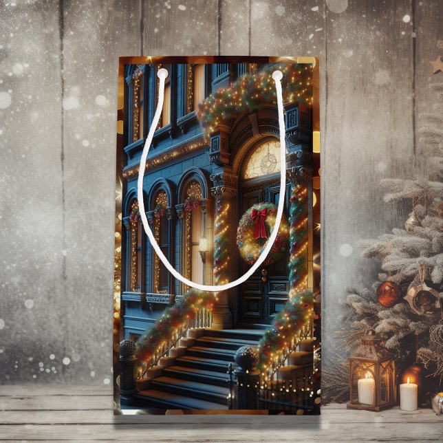 City Downtown Brownstone Building Christmas Small Gift Bag (Creator Uploaded)