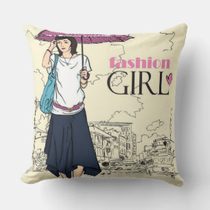 City Fashion Girl Decorative Pillow