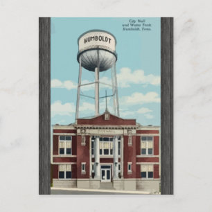 City Hall And Water Tank Humboldt, Tena, Vintage Postcard