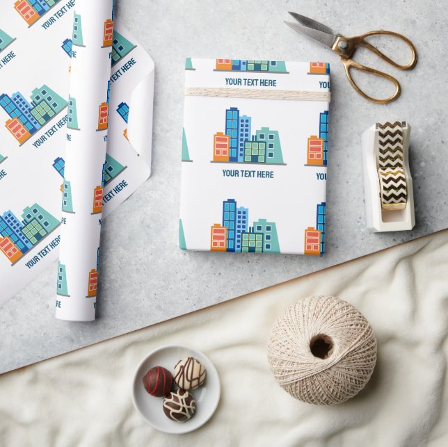 City high rise building skyline drawing custom wrapping paper (Crafts)