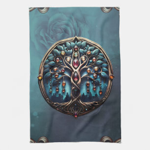 City in the shadow of the luxurious tree of life.  tea towel