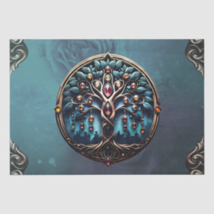 City in the shadow of the luxurious tree of life.  tissue paper