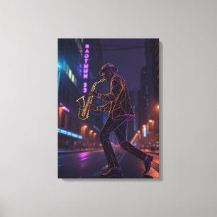 City Jazz Night Abstract Saxophonist Canvas Print
