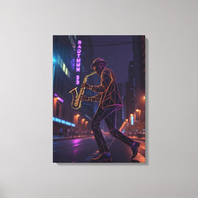 City Jazz Night Abstract Saxophonist  Canvas Print (Front)