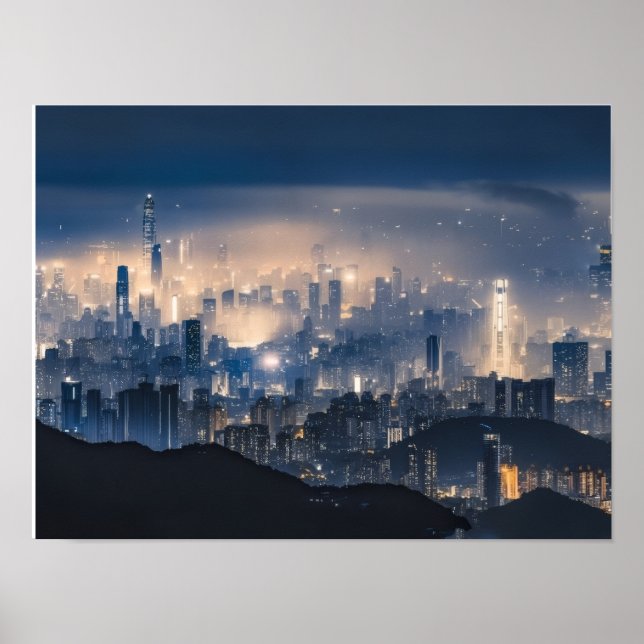 “City Lights at Night Canvas – Modern Urban Wall D Poster (Front)