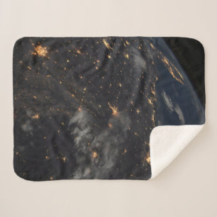 City Lights At Night On Planet Earth Sherpa Blanket
