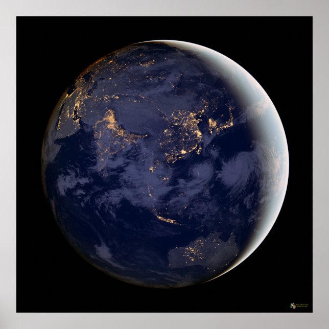 City Lights Of Asia And Australia Satellite Poster (Front)