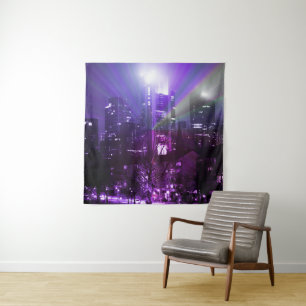 City lights of Frankfurt am Main - purple Tapestry