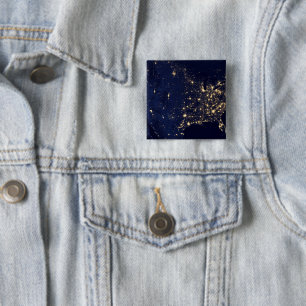 City Lights Of The United States At Night. 15 Cm Square Badge