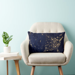 City Lights Of The United States At Night. Lumbar Cushion