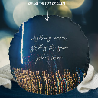 City lights on dark blue background round cushion