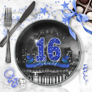 City Lights Sweet Sixteen Blue ID118 Paper Plate