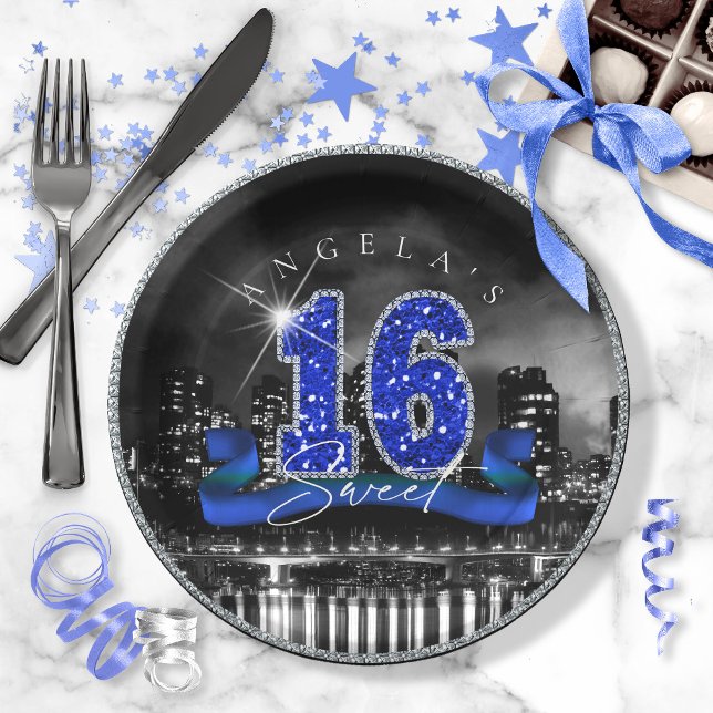 City Lights Sweet Sixteen Blue ID118 Paper Plate (Creator Uploaded)