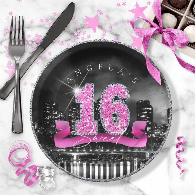 City Lights Sweet Sixteen Pink ID117 Paper Plate (Creator Uploaded)