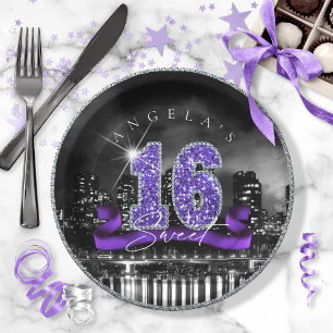 City Lights Sweet Sixteen Purple ID119 Paper Plate