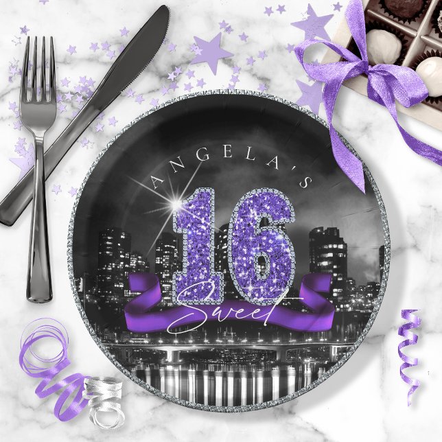 City Lights Sweet Sixteen Purple ID119 Paper Plate (Creator Uploaded)
