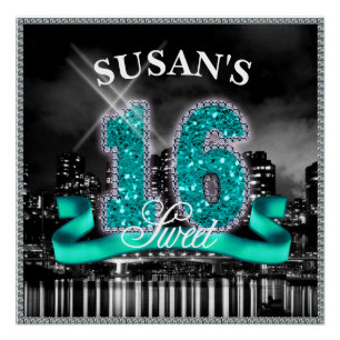 City Lights Sweet Sixteen Teal ID120 Poster