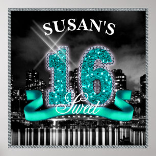 City Lights Sweet Sixteen Teal ID120 Poster