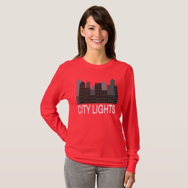 City Lights Urban Skyline Night Aesthetic  T-Shirt (Front Full)