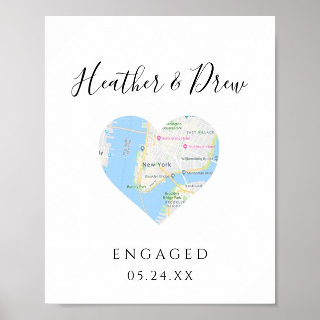 CITY MAP Heart Wedding Engagement Custom Gift Poster (Front)