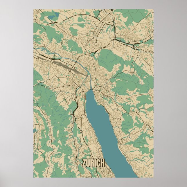 City map of Zurich, Switzerland Poster (Front)