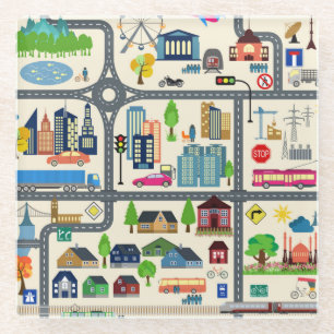 City Map Pattern Glass Coaster