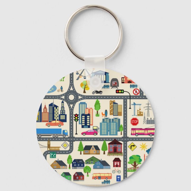City Map Pattern Key Ring (Front)