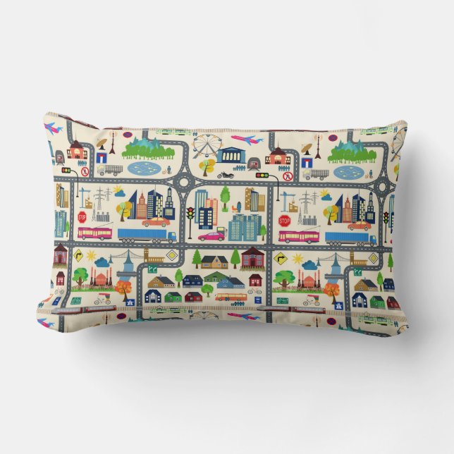 City Map Pattern Lumbar Cushion (Front)