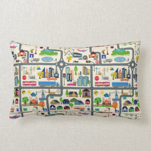 City Map Pattern Lumbar Cushion