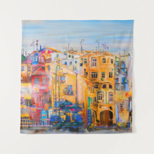 City moodpainting,oil,landscape,town,abstract,arch tapestry