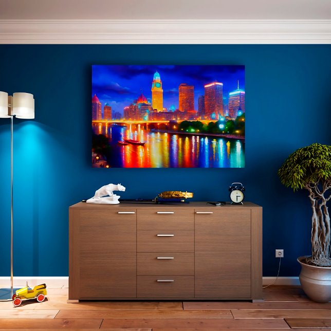 city neon river skyscraper bright colourful art  poster (Creator Uploaded)