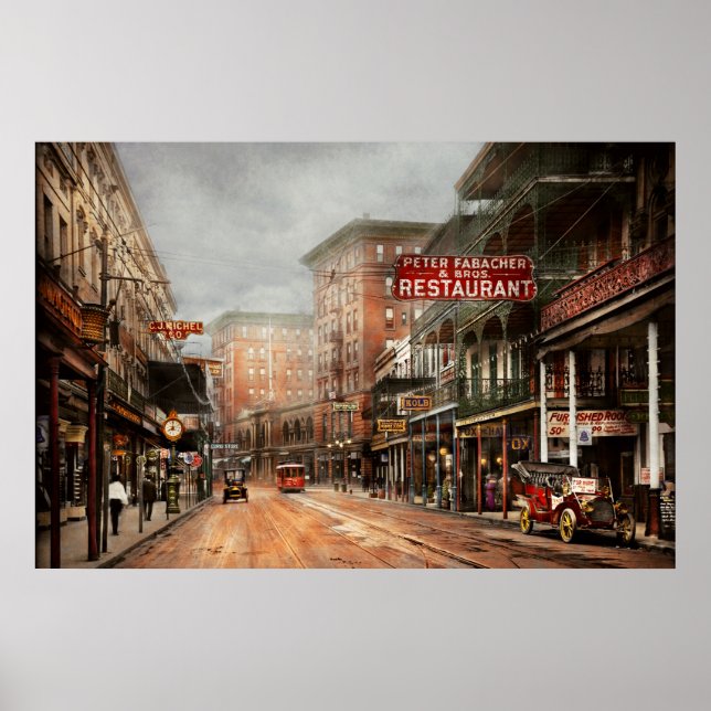 City - New Orleans - A look at St Charles Ave 1910 Poster (Front)