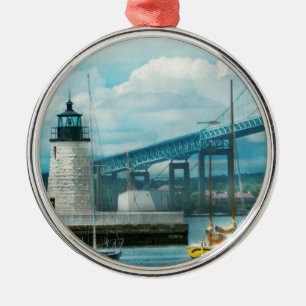 City - Newport RI - The Newport lighthouse Metal Tree Decoration