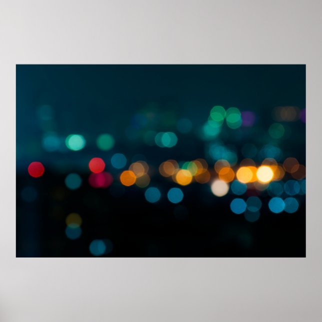 City night light blur bokeh, defocused backgrounda poster (Front)