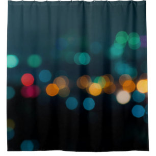 City night light blur bokeh, defocused backgrounda shower curtain