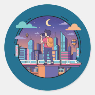 City Night Traveler Classic Round Sticker