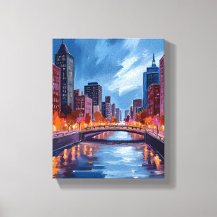 City Nights Watercolor Painting Canvas Print