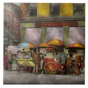 City - NY- Lunch carts on Broadway St NY - 1906 Tile