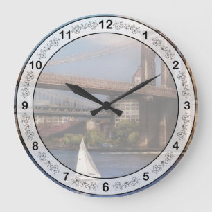 City - NY - Sailing under the Brooklyn Bridge Large Clock